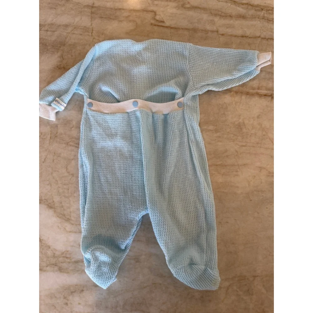 Vintage Baby Little-me Blue & White waffle-knit Footie 6 Months